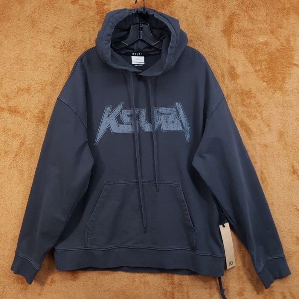 KSUBI Sweatshirt Mens Large Faded Black Electric Biggie Hoodie Logo $220